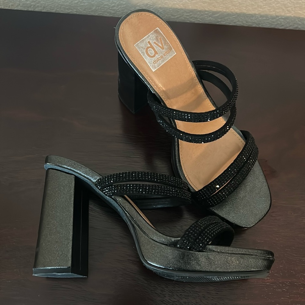 Dolce Vita Persia Black Platform Slide Sandals Sparkly